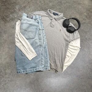 Polo Ralph Lauren Pima Soft Touch Polo Shirt Gray Mens XL Heathered Y2K Boxy